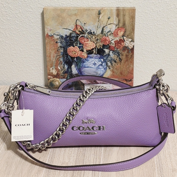 Coach Handbags - Coach Charlotte Shoulder Bag Pebbled Leather Crossbody Purple Iris Silver chain
